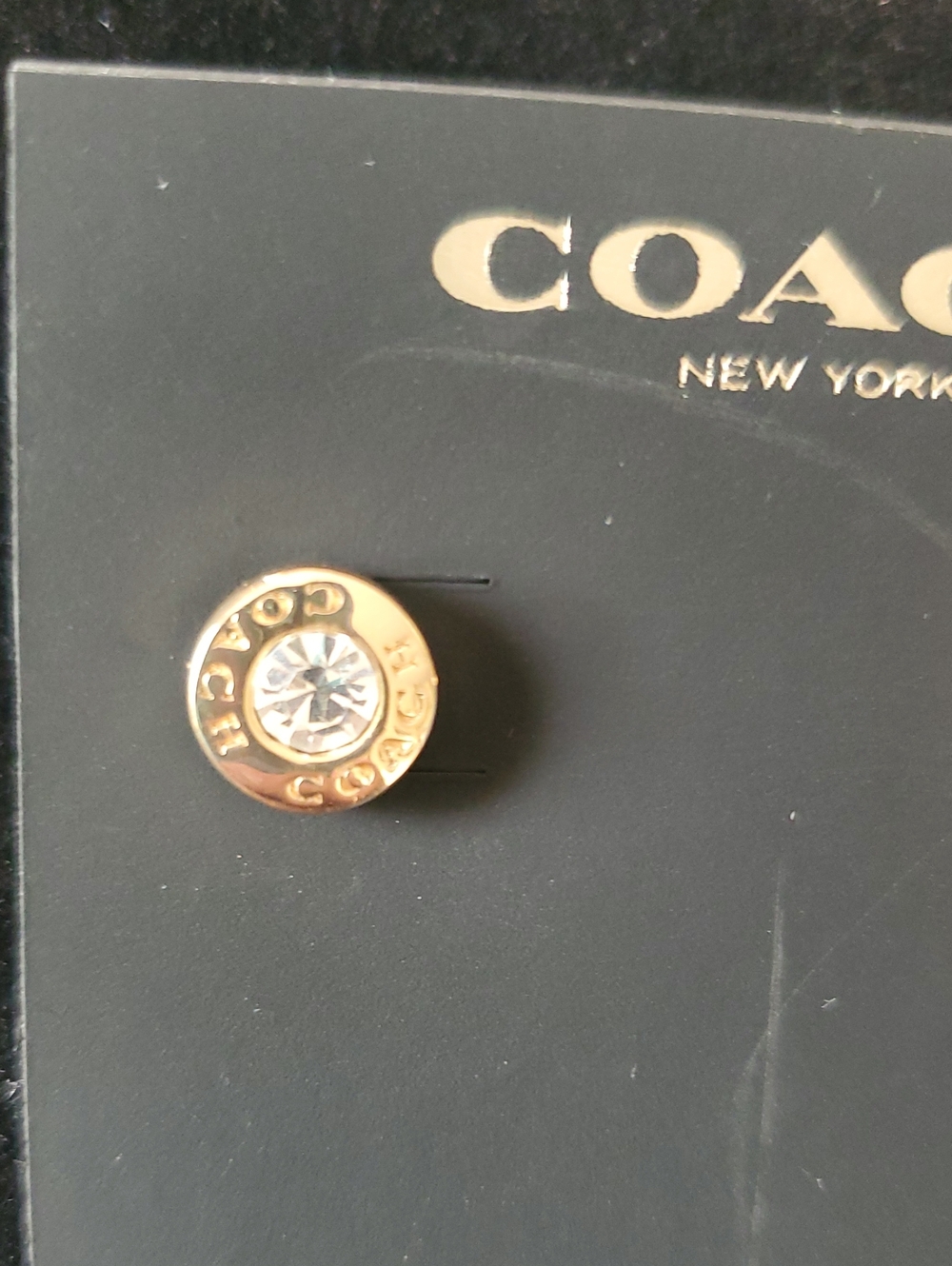Coach Open Circle Stone Stud Earrings/Gold-tone - Picture 3 of 7
